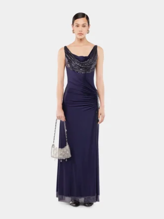 Langes Kleid aus Mesh und Jersey