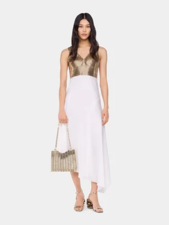 Asymmetrisches Kleid aus Mesh und Satin