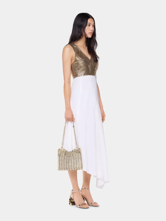 Asymmetrisches Kleid aus Mesh und Satin