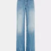 Ausgestellte Jeans mit 1969-Scheiben verziert