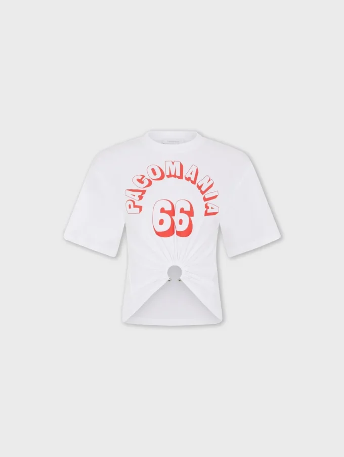 Bedrucktes Baumwoll-T-Shirt mit Piercing-Detail