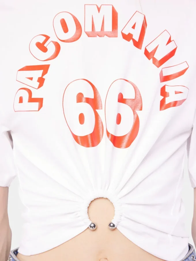 Bedrucktes Baumwoll-T-Shirt mit Piercing-Detail