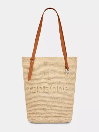 Beigefarbene Raffia-Tasche mit Logo