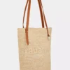 Beigefarbene Raffia-Tasche mit Logo