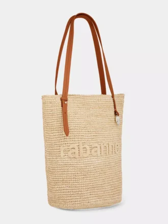 Beigefarbene Raffia-Tasche mit Logo