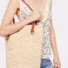 Beigefarbene Raffia-Tasche mit Logo