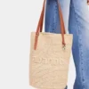Beigefarbene Raffia-Tasche mit Logo