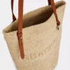 Beigefarbene Raffia-Tasche mit Logo