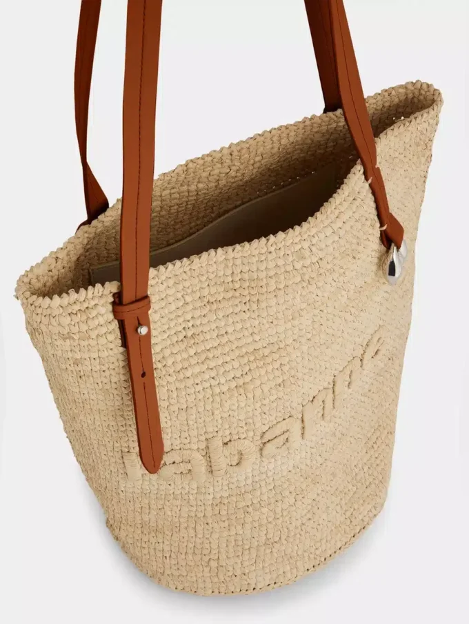 Beigefarbene Raffia-Tasche mit Logo