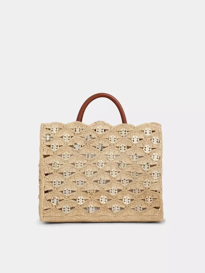 Beigefarbene Tragetasche aus Raffia