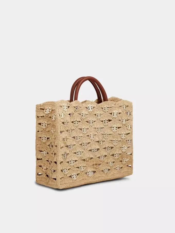 Beigefarbene Tragetasche aus Raffia