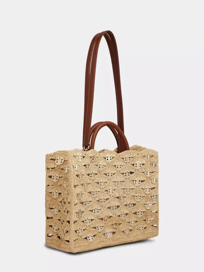 Beigefarbene Tragetasche aus Raffia