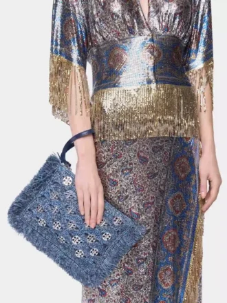 Beutel aus blauem Denim-Raffia