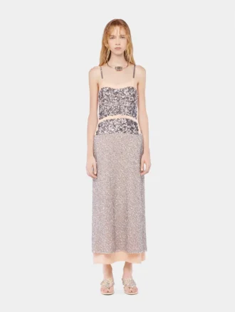 Chiffonkleid mit silbernen Pailletten