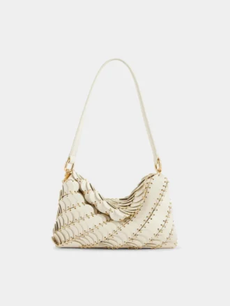 Cremefarbene Paco-Schultertasche aus Kalbsleder