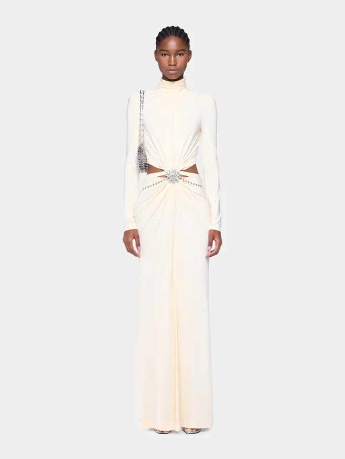 Cremefarbenes langes Jerseykleid