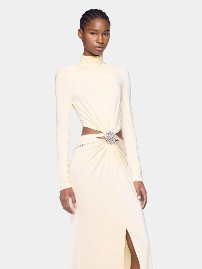 Cremefarbenes langes Jerseykleid