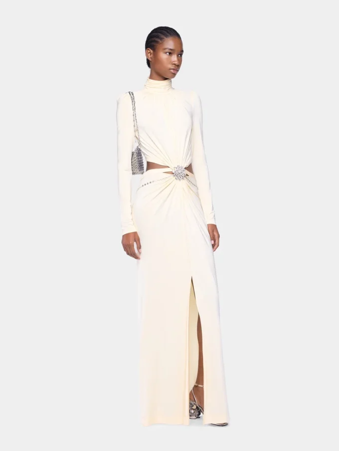 Cremefarbenes langes Jerseykleid