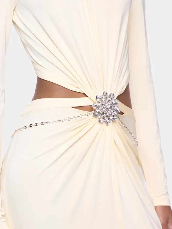 Cremefarbenes langes Jerseykleid