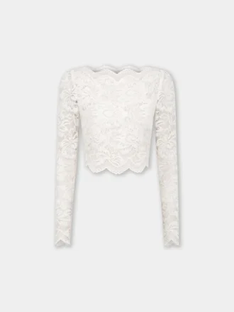 Crop-Top in Elfenbein aus Spitze