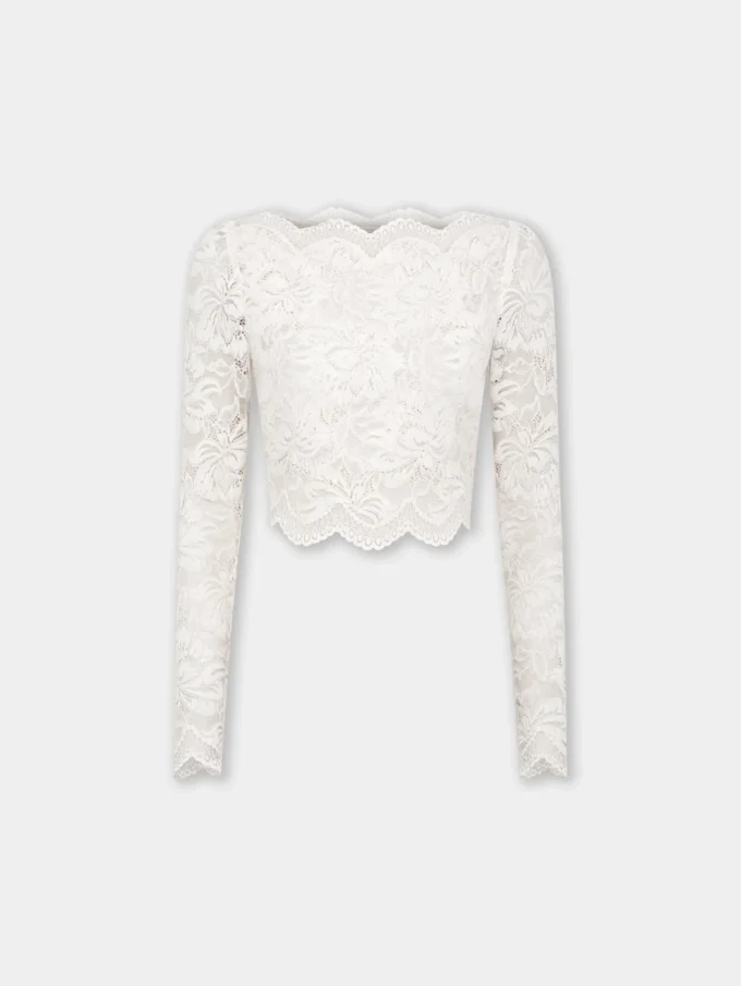 Crop-Top in Elfenbein aus Spitze