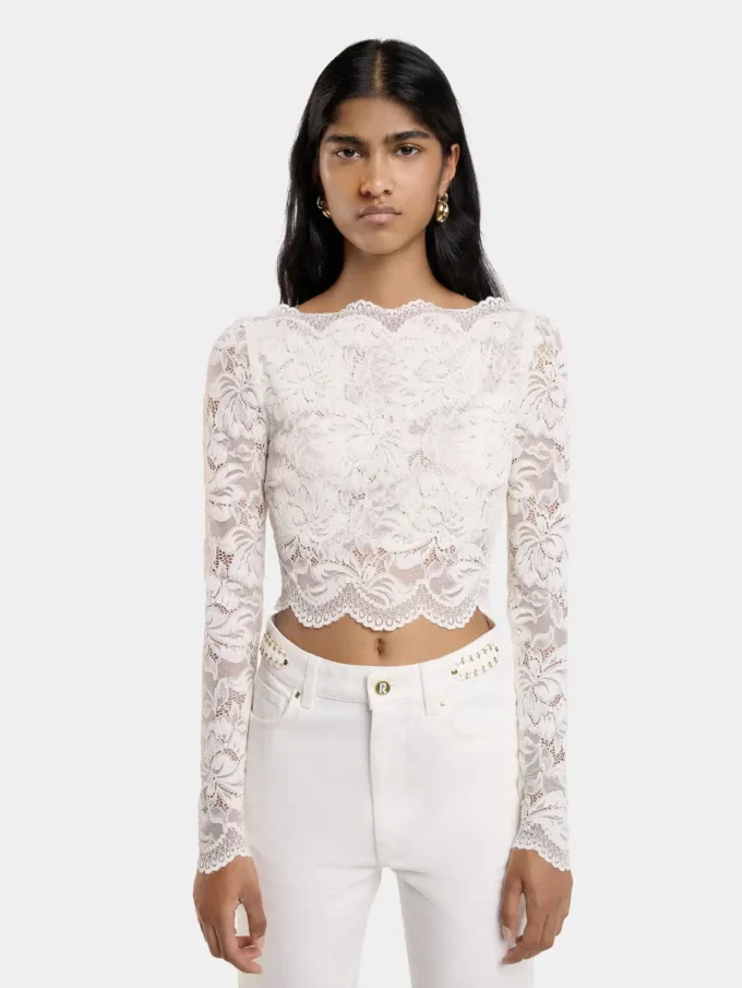 Crop-Top in Elfenbein aus Spitze