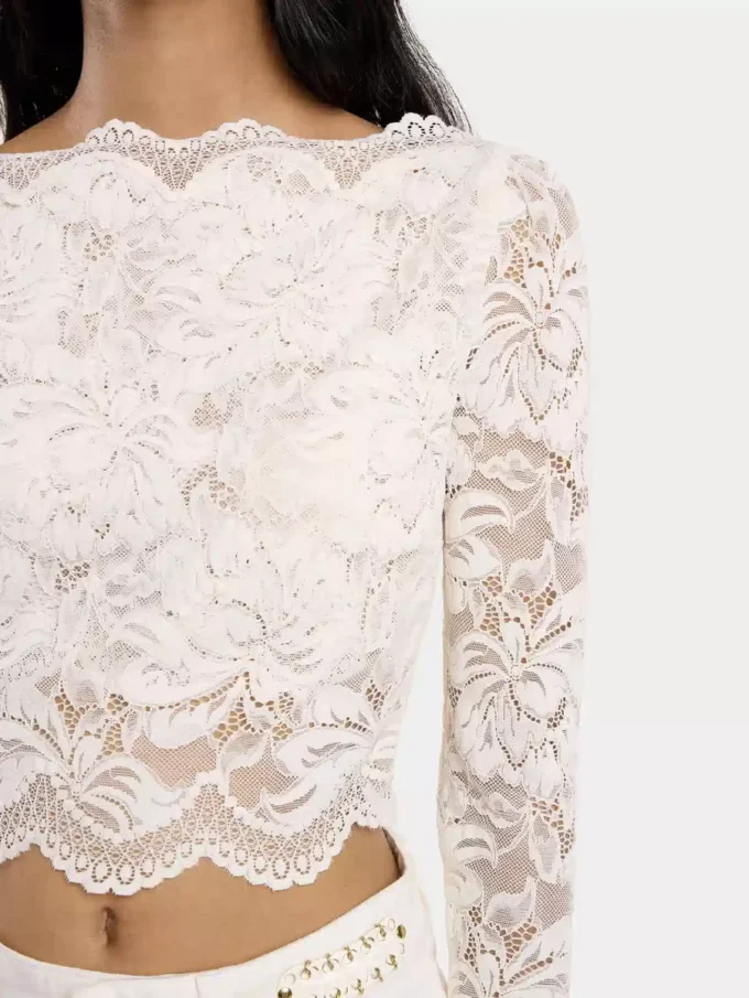 Crop-Top in Elfenbein aus Spitze
