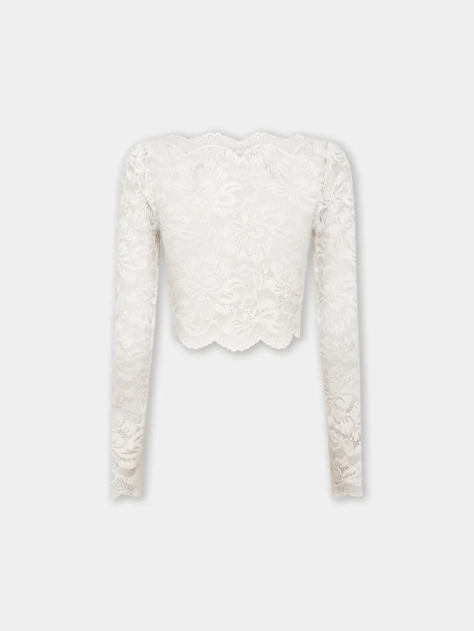 Crop-Top in Elfenbein aus Spitze