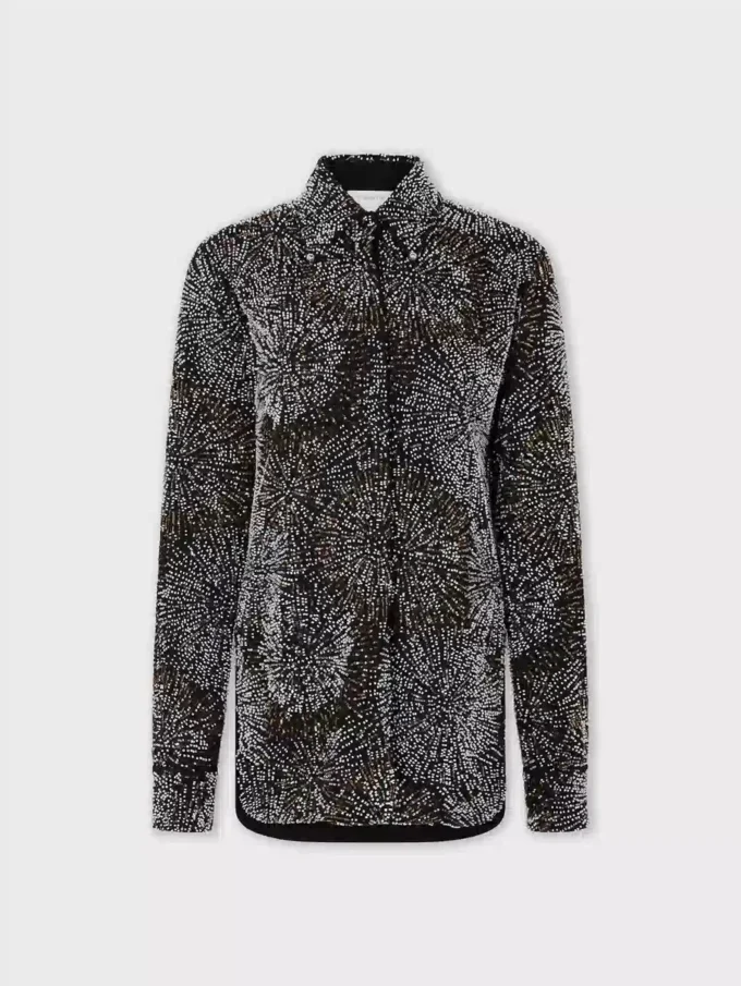 Crêpe-Bluse mit Perlenstickerei