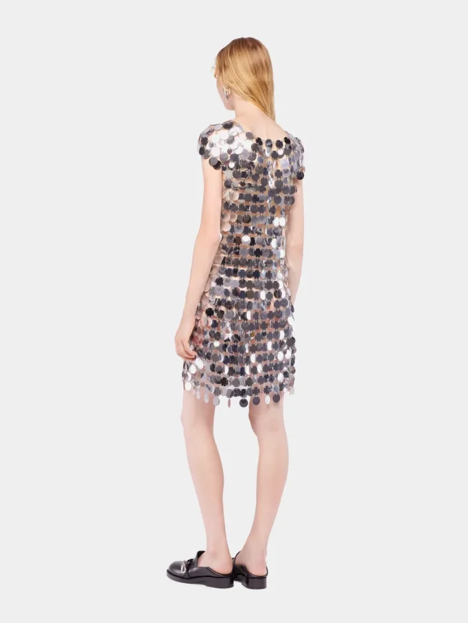 Das ikonische silberne Sparkle-Kleid mit Scheiben Das ikonische silberne Sparkle-Kleid mit Scheiben