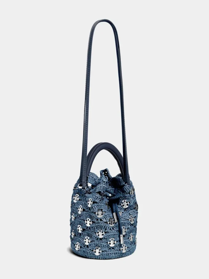Denimblaue Raffia-Beuteltasche Denimblaue Raffia-Beuteltasche