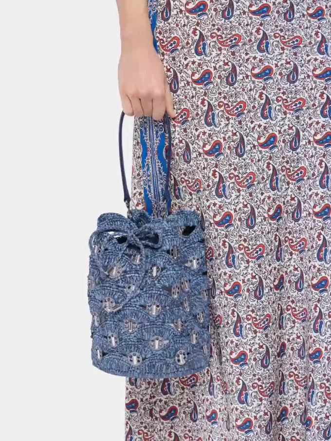 Denimblaue Raffia-Beuteltasche Denimblaue Raffia-Beuteltasche