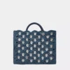 Denimblaue Tragetasche aus Raffia
