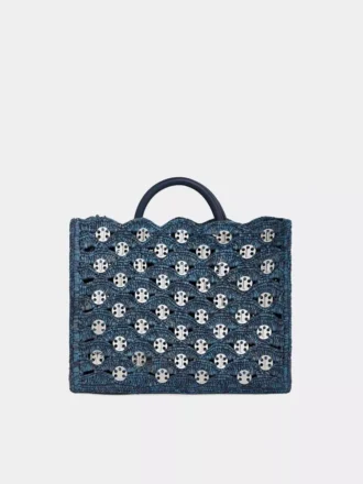 Denimblaue Tragetasche aus Raffia