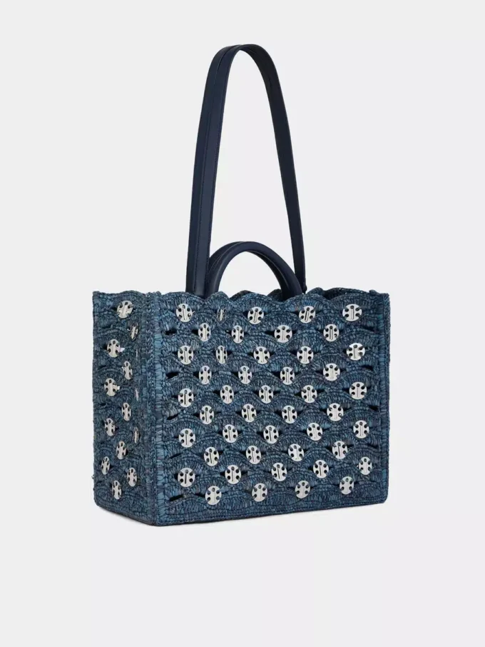 Denimblaue Tragetasche aus Raffia