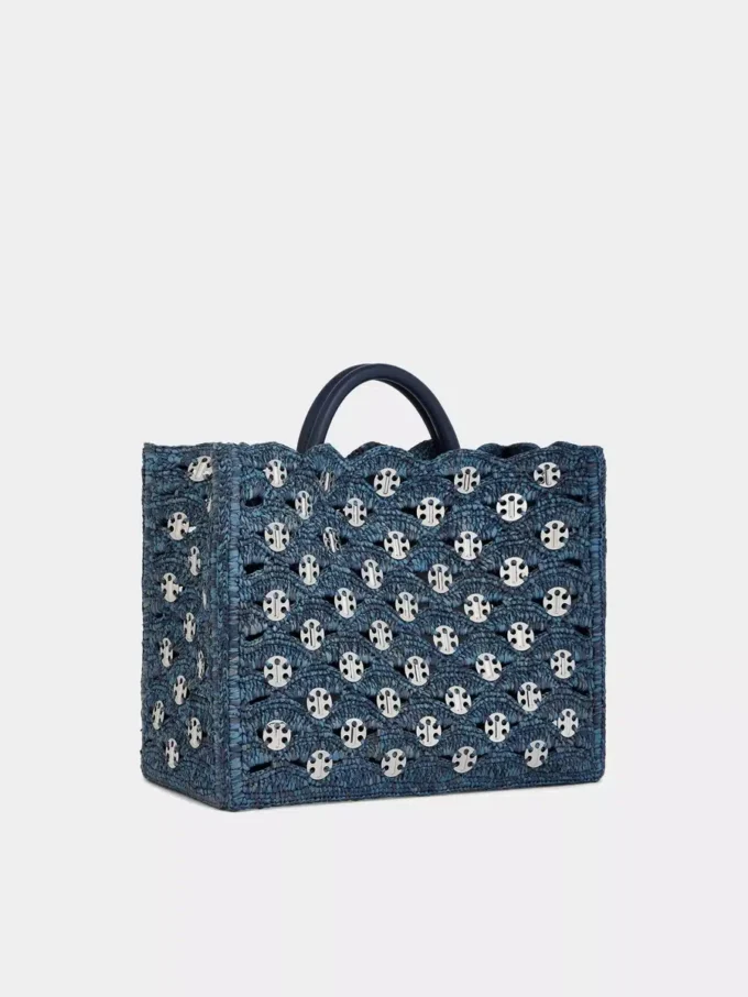 Denimblaue Tragetasche aus Raffia