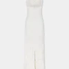 Elfenbeinfarbenes langes Kleid aus Spitze