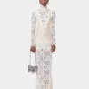 Elfenbeinfarbenes langes Kleid aus Spitze und Jersey