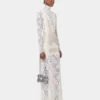 Elfenbeinfarbenes langes Kleid aus Spitze und Jersey