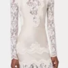 Elfenbeinfarbenes langes Kleid aus Spitze und Jersey