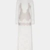 Elfenbeinfarbenes langes Kleid aus Spitze und Jersey