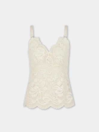 Elfenbeinfarbenes Tanktop aus Spitze