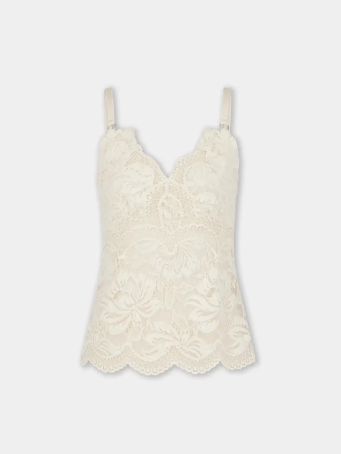 Elfenbeinfarbenes Tanktop aus Spitze