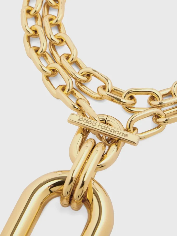Goldfarbene doppelte XL-Link-Halskette mit Anhänger
