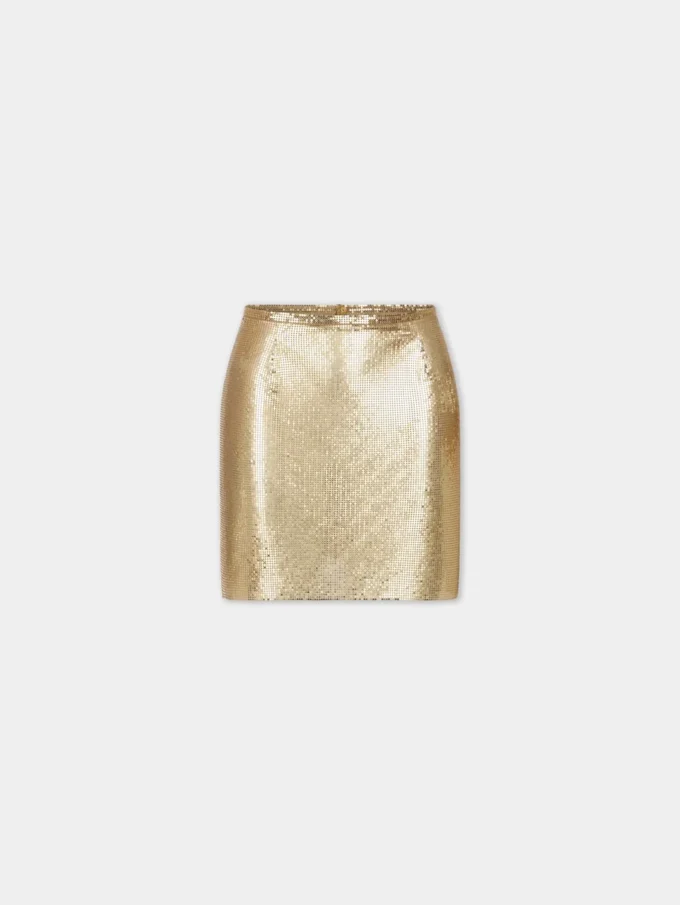Goldfarbener Minirock aus Mesh