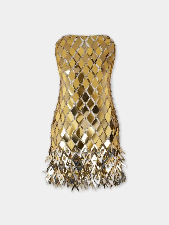 Goldfarbenes kurzes Kleid in Handarbeit gefertigt