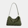 Khaki-farbene Paco-Schultertasche aus Kalbsleder
