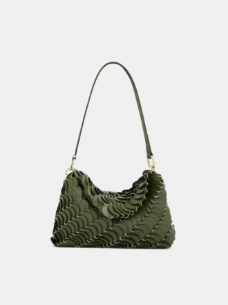 Khaki-farbene Paco-Schultertasche aus Kalbsleder