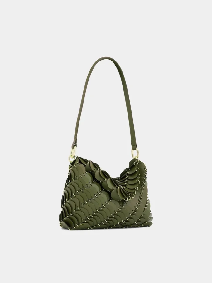 Khaki-farbene Paco-Schultertasche aus Kalbsleder