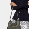 Khaki-farbene Paco-Schultertasche aus Kalbsleder